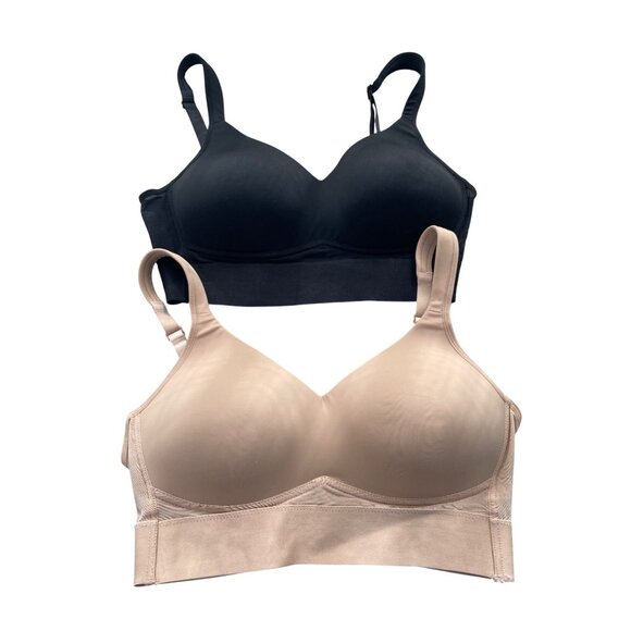 Rhonda Shear 2 Pack Molded Cup Bra with Wrap Back Size Medium Black Beige 647.12 - Picture 2 of 10